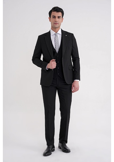 Efor Slim Fit Çift Yırtmaç %97 Yün Esnek Siyah Yelekli Klasik Takım Elbise Tk 937 Siyah Efor Slim Fit Çift Yırtmaç %97 Yün Esnek Siyah Yelekli Klasik Takım Elbise Tk 937 Siyah