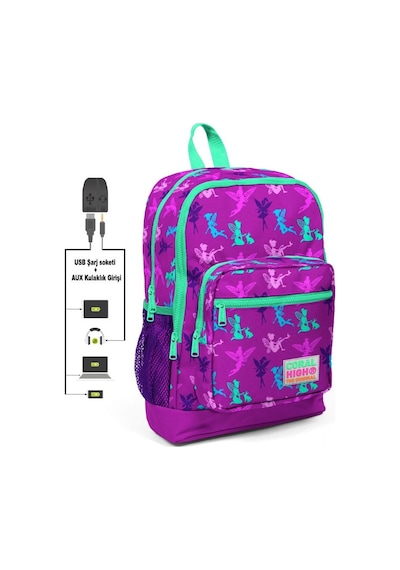 Coral High Kids Dört Gözlü Kız Çocuk İlkokul Çantası Peri Baskılı - USB+AUX Soketli