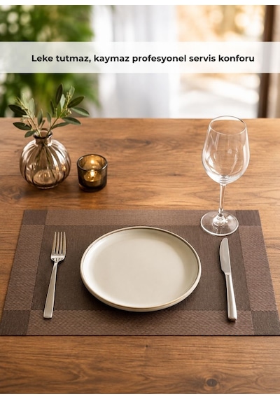 Kahverengi Pvc Amerikan Servis 30x45 Cm - Çerçeveli Leke Tutmaz Supla Matı