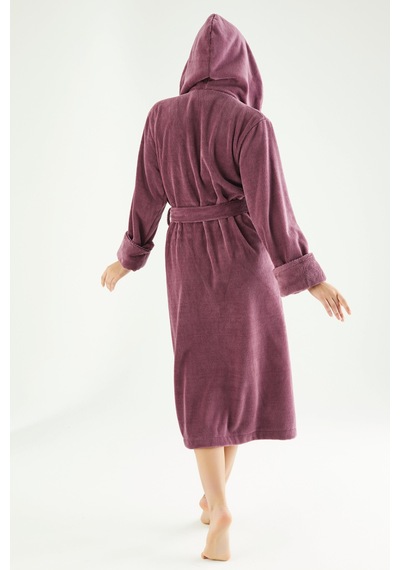 Uzun Kapüşonlu Triga Bambu Cotton Bayan Bornoz MÜRDÜM