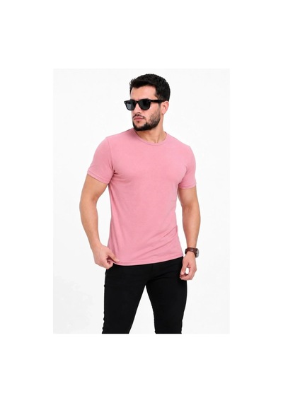 Tarz Yeri Erkek Basic Tişört Bisiklet Yaka Kısa Kol Günlük Yazlık Slim Fit T-shirt - Pembe