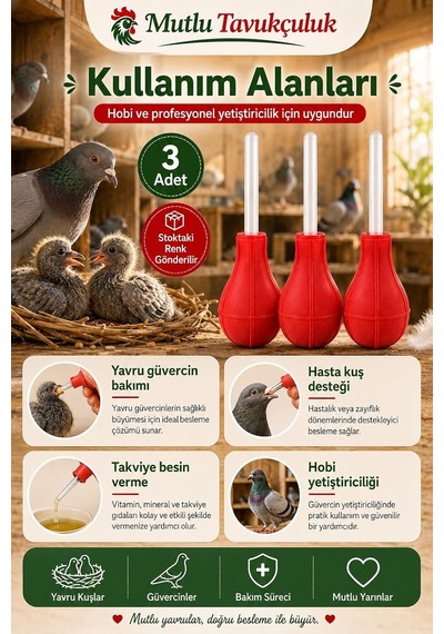 Tr Güvercin Besleme Aparatı, Sıkılabilir Gövdeli Manuel Mama Pompası 3 Adet