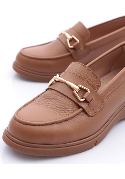Dgn 3001-2 Kadin Aksesuarli Loafer Ayakkabi Taba Floater