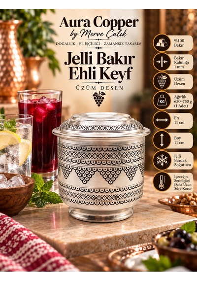 Aura Copper Bakır Ehlikeyf Bardak Soğutucu El İşlemeli Ve Jelli Modeller Açık Altın