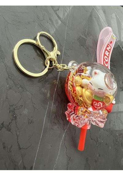 Feng Shui Şans Ve Bereket Kedisi Figürlü Sulu Anahtarlık / Çanta Süsü Patili Kedi Model 4 Maneki Neko
