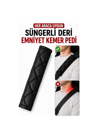 Her Araca Uygun Suni Deri - Süngerli Emniyet Kemer Pedi Siyah-siyah