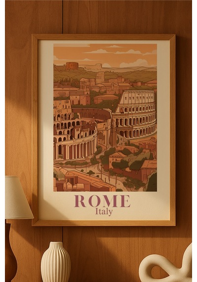 Rome Doğal Ahşap Çerçeveli Poster, Dekoratif Seyahat Duvar Tablosu