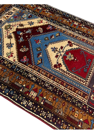 El Dokuma Sıfır Yahyalı Halısı Seccade Namazlık 105x167 Kök Boya %100 Yün Lacivert