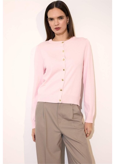 Defacto Regular Fit Bisiklet Yaka Triko Hırka G8679ax26sppn344 Pembe-pn344