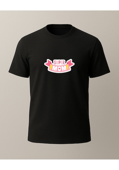 Super Mom Baskılı T-shirt Siyah