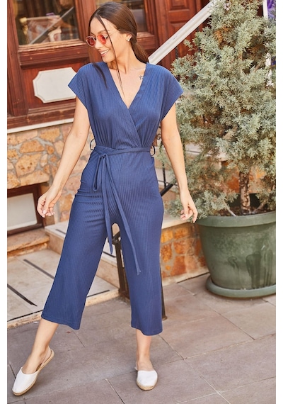 Armonika Kadın Lacivert Kruvaze Beli Kemerli Tulum Arm-20y042008