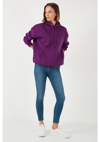 Lela Regular Fit Pamuklu Kapüşonlu Yaka Şardonlu Kışlık 2'Li Paket Bayan Sweat 5863854S2 Ekru-Mor