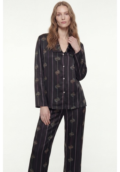 Amoris Elucious Desenli Uzun Saten Pijama Takımı