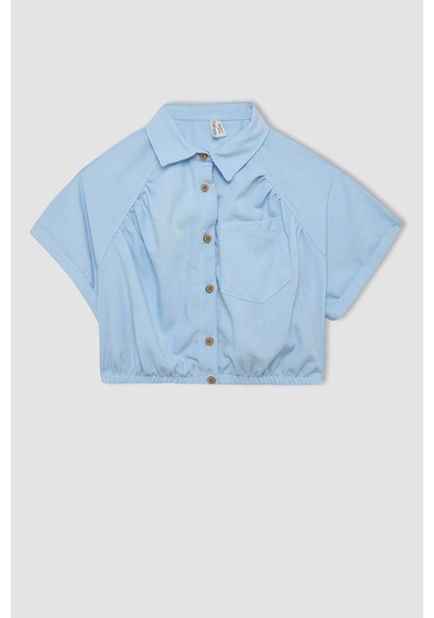 DeFacto Kız Çocuk Cropped Fit Pamuklu Kısa Kollu Gömlek C4272A824SMBE366