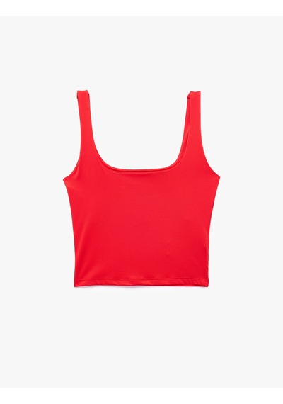 Koton Kare Yaka Slim Fit Kalın Askılı Crop Üst Kırmızı 6sak10228ek