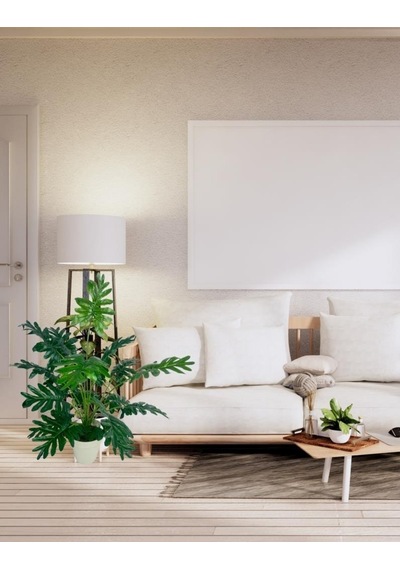 Yapay Ağaç Salon Bitkisi Syngonium 70 Cm 18 Yaprak Beyaz Saksıda