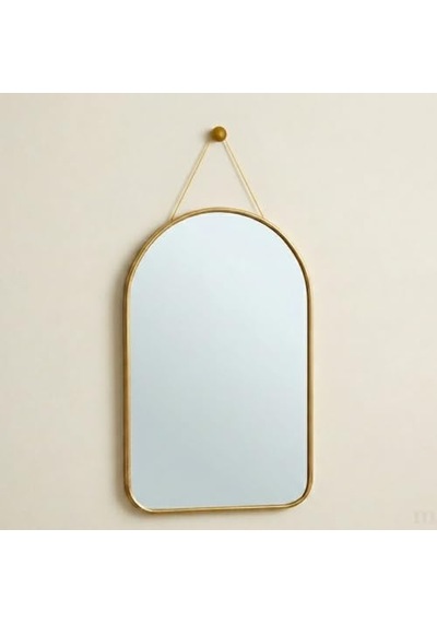 Deinhaus Dekoratif Duvar Aynası, 23x40 Cm, İnce Goldmetal Çerçeve, Kemer Tasarım, Sarı Askı İpli, Modern Stil, Diğer