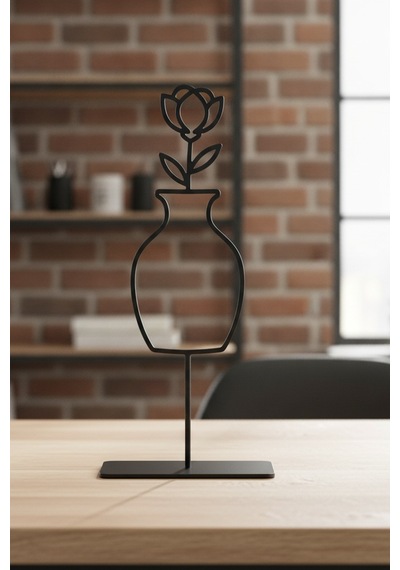 Minimalist Tasarım Vazoda Çiçek, Dekoratif Metal Masaüstü Metal Biblo