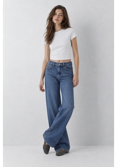 Hiccup My Fashıon Yüksek Bel Geniş Paça Denim Pantolon Mavi