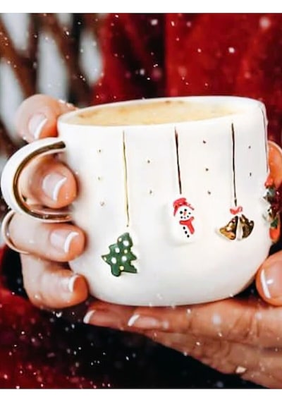 Celine's Wonders Kabartmalı 24 Ayar Altın Dekorlu El Yapımı Kupa 300 Ml Yılbaşı Kupa Christmas Mug Yılbaşı Fin Diğer