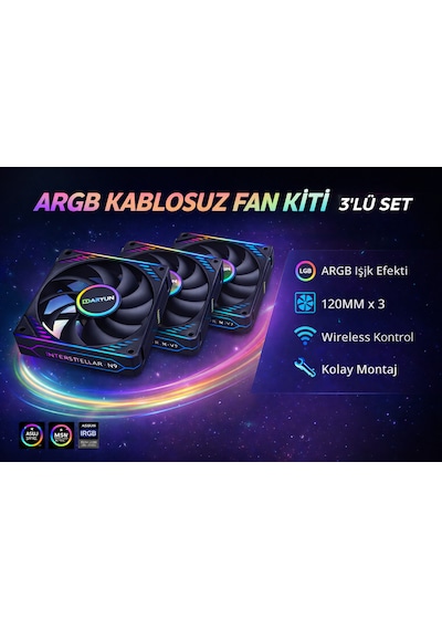 Daryun Dy-wl99 Wıreless 3x120mm Siyah Yüksek Kasa Fanı Fan 120mm