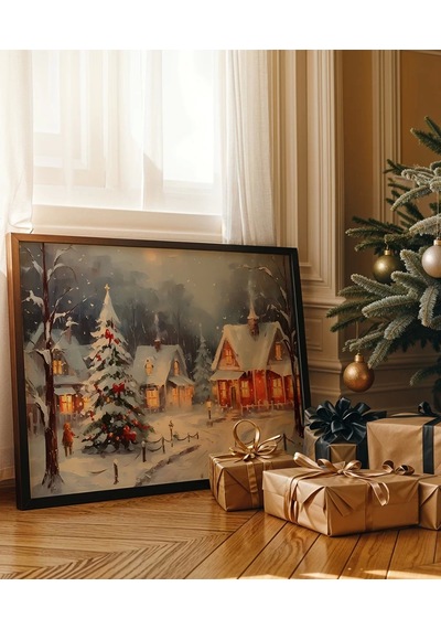 Çerçevesiz Poster Karlar Altında Noel Köyü
