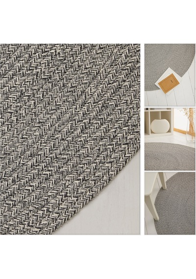 Ocean Home Textile Yıkanabilir Gri Kırçıllı Pamuklu Halı Kilim 80 Cm Çap