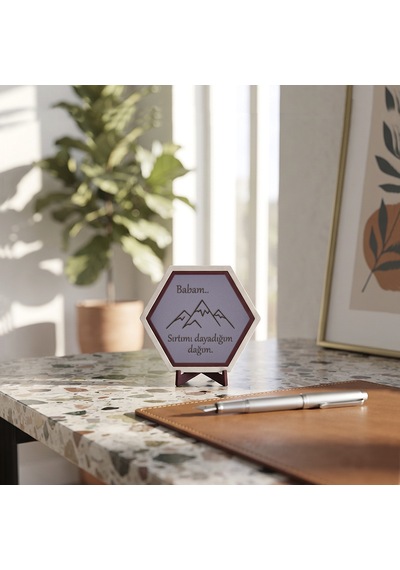 Minimalist Dağ Ve Duygusal Mesajlı Dekoratif Obje, Çalışma Alanları İçin Şık, Özgün Ve Manevi Değeri Olan Süs 10x10 Cm, Mor