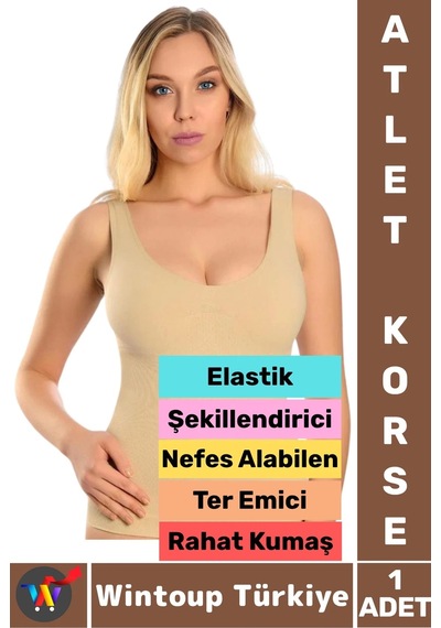 Wintoup Özel Üretim Karın Bel Göğüs Şekillendiren Toparlayan Elastik Konforlu Ter Emici Kadın Atlet Korse Ten