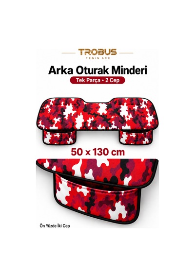 Trobus Chevrolet Captiva 2011-2014 Sıvı Geçirmez Kamuflaj 3'lü Cepli Oturak Minderi Kırmızı