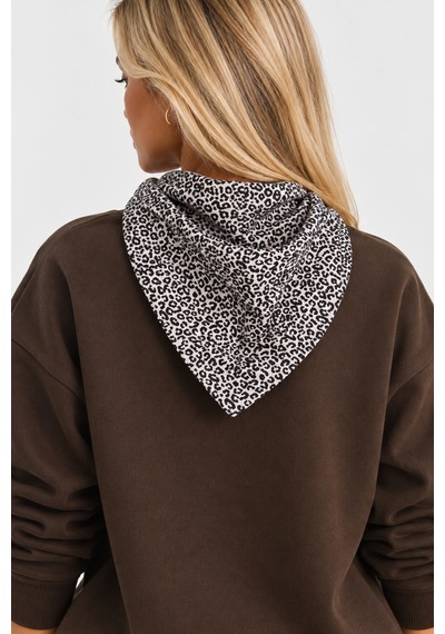 Mevese Bisiklet Yaka Nakışlı Kadın Sweatshirt - Üç İplik Şardonlu Oversize Şık Tasarım - Acı Kahve Kahverengi