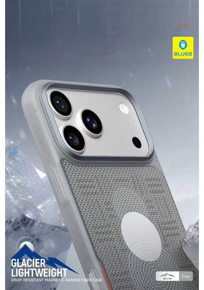 İphone 18 Pro Max Uyumlu Glacier Magsafe Aramid Fiber Kılıf Kevlar Tasarımlı Hafif Darbe Emici Gri