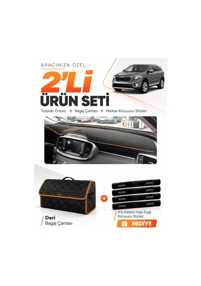 E-biz Kia Sorento 2015-2018 Uyumlu Torpido Örtüsü + Deri Bagaj Çantası - Siyah-kahverengi - Kı020