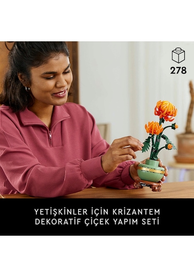LEGO® Botanicals Krizantem 10368 – Yetiskinler için Pastel Yesil Saksi Içeren Dekoratif Çiçek Modeli Yapim Seti (278 Parça)