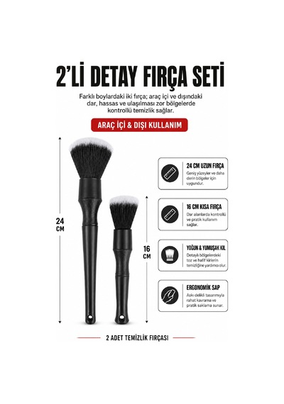 2 Li Mikrofiber Araç İçi Detay Temizlik Fırçası Yumuşak Uçlu Torpido Klima Toz Alma Seti