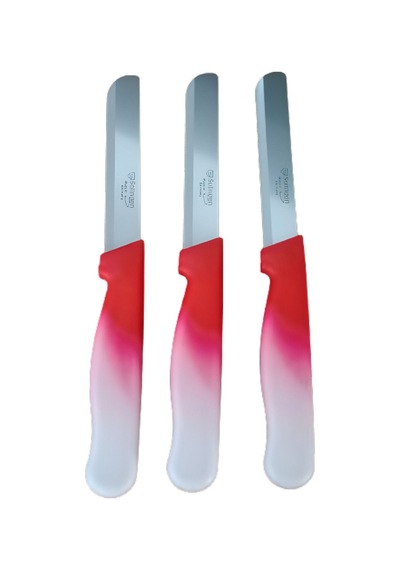 Solingen Sebze Bıçağı Lazerli Kırmızı Beyaz Renkli Kulp 3 Lü Set 22 Cm