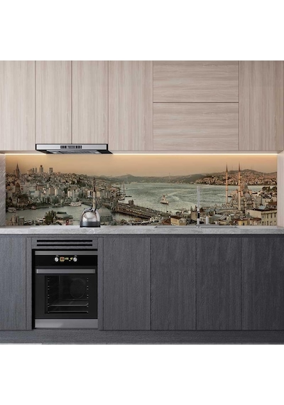 Mutfak Tezgah Arası Folyo Fayans Kaplama Folyosu Panoramik İstanbul