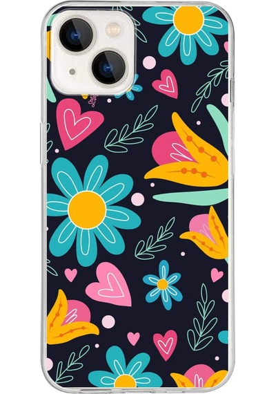 Apple Uyumlu iPhone 13 İle 1mm Slim Fit Retro Renkler 1 Baskılı Şeffaf Kılıf