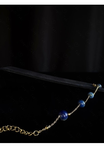Lapis Lazuli Doğal Taşlı Çelik Bileklik -777 Serisi Gold