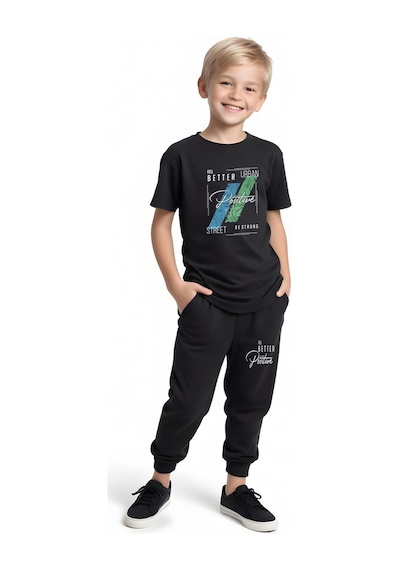Fyk Kids Erkek Çocuk Mevsimlik Positive Baskılı Alt-üst Takım Siyah