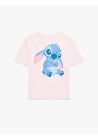 Koton Stitch Lisanslı Kısa Kollu Bisiklet Yaka Arkası Baskılı Tişört Pembe 6sal10109ık Gül