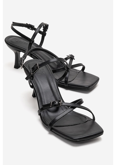 Luvishoes Nebel Siyah Cilt Kadın Topuklu Sandalet Sıyah Cılt