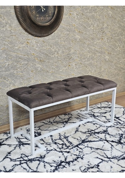 Zafir Beyaz Boyalı - L - Ayaklı 100 Cm X 38 Cm Oturak - Bench - Makyaj Taburesi - Makyaj Oturak Kahverengi
