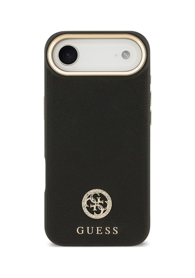 Apple Uyumlu iPhone 17 Air Kılıf Guess Lisanslı M-safeli Grained Yazı Ve Taşlı 4g Logolu Kapak Siyah Siyah