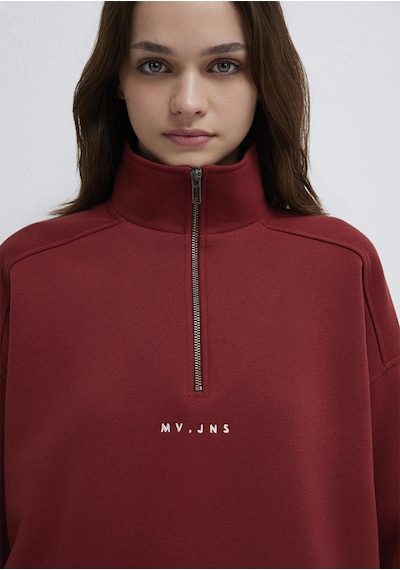 Mavi - Mvjns Nakışlı Yarı Fermuarlı Kırmızı Sweatshirt 1s10533-70411 Kırmızı