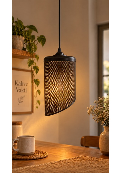 Spiral Tekli Sarkıt Avize Modern Özel Tasarım Salon Mutfak G95 Rustik Led Ampul Hediyeli Siyah