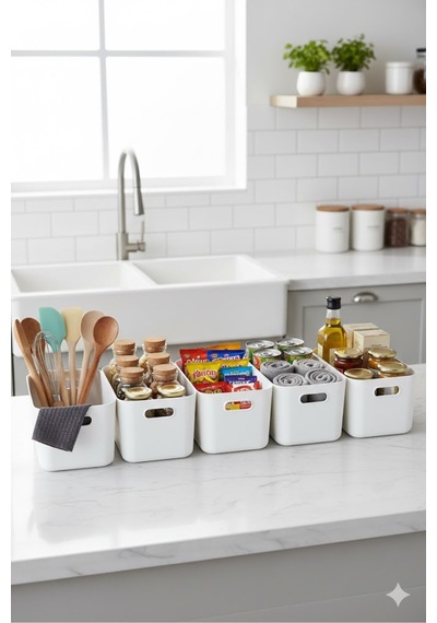 Bath 4 Adet Banyo Düzenleyici Organizer Beyaz Renk Plastik Çok Amaçlı Dolap Düzenleyici Plastik 25 X Diğer