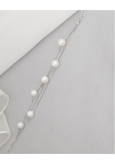Brezza Lusso Jewelry 925 Ayar Gümüş Hakiki İncili Sarmal Kadın Bileklik