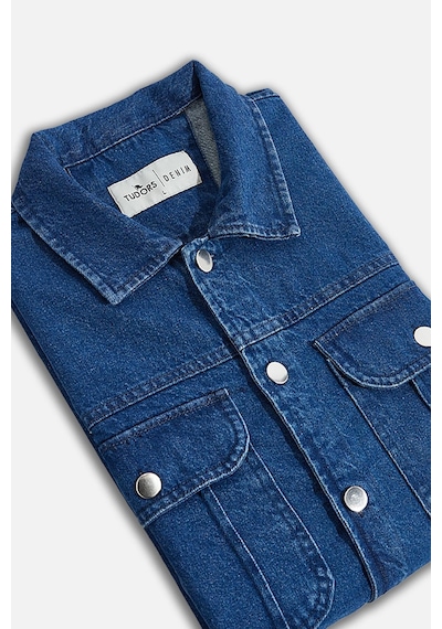 Tudors Unisex Relax Fit Rahat Kesim Denim Kot Kapaklı Çift Cepli Overshirt Ceket Tarzı Gömlek-33051 Lacivert