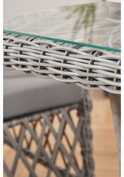 Roma Rattan Bahçe Balkon Takımı 2+1+1 Cam Masalı Gri